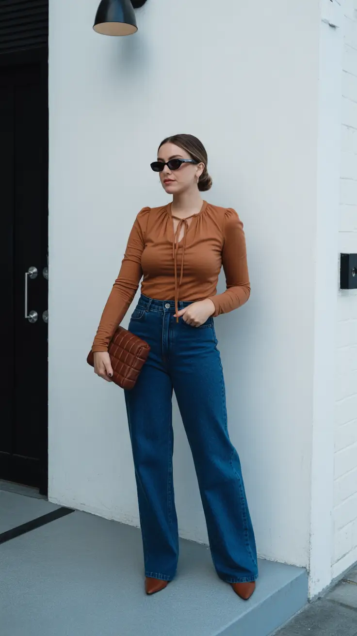 Cute brunch outfits 2026 - Cinnamon Tie-Front Top with Wide-Leg Denim