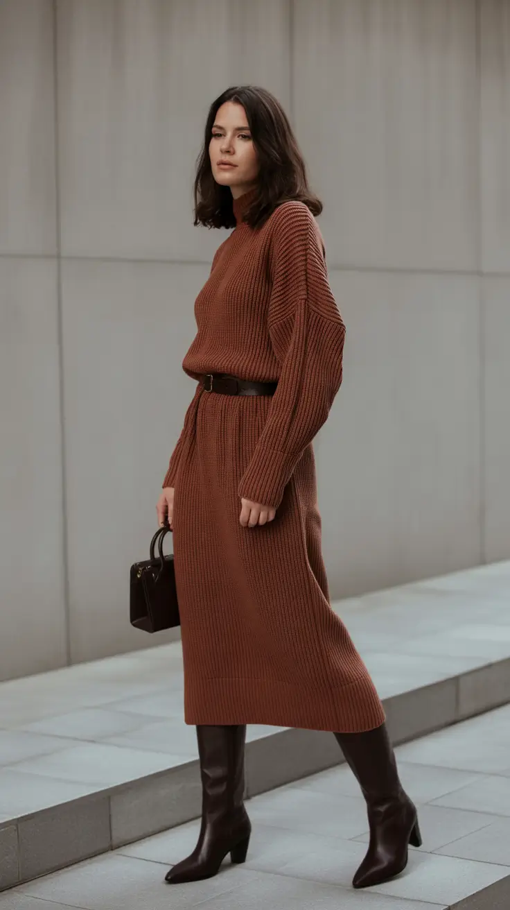 Cute brunch outfits 2026 - Ribbed Knit Set With Tall Boots