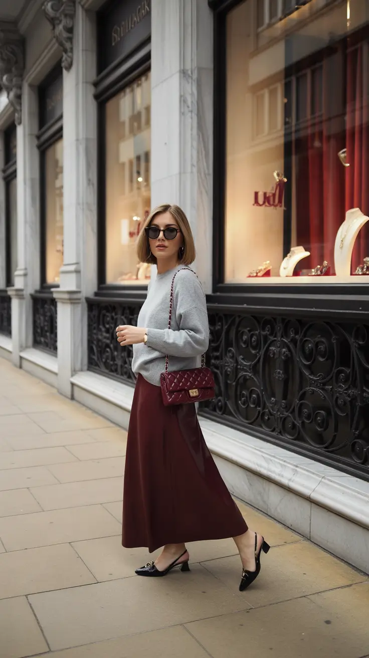 Cute brunch outfits 2026 - Soft Knit and Wine Slip Skirt