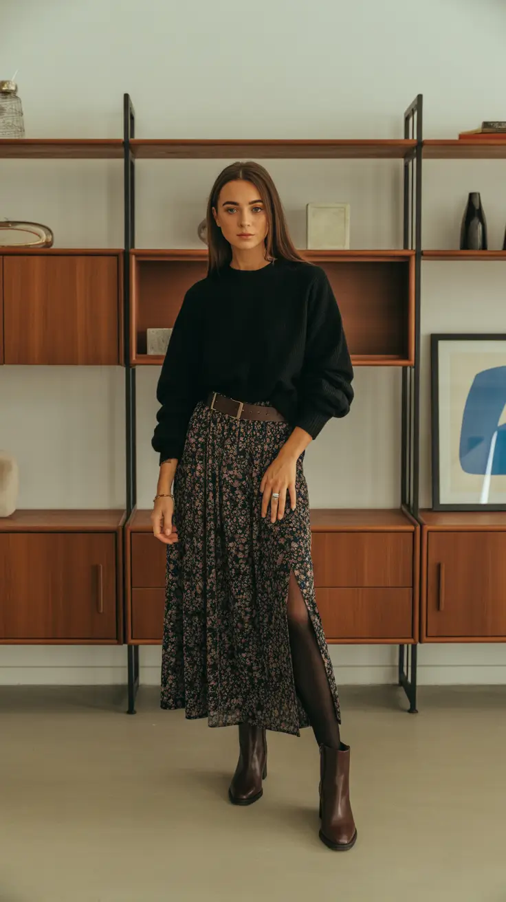 Cute brunch outfits 2026 - Soft Knit And Floral Midi