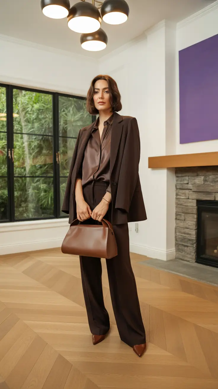 Cute brunch outfits 2026 - Chocolate Power Suit For A Dressy Table