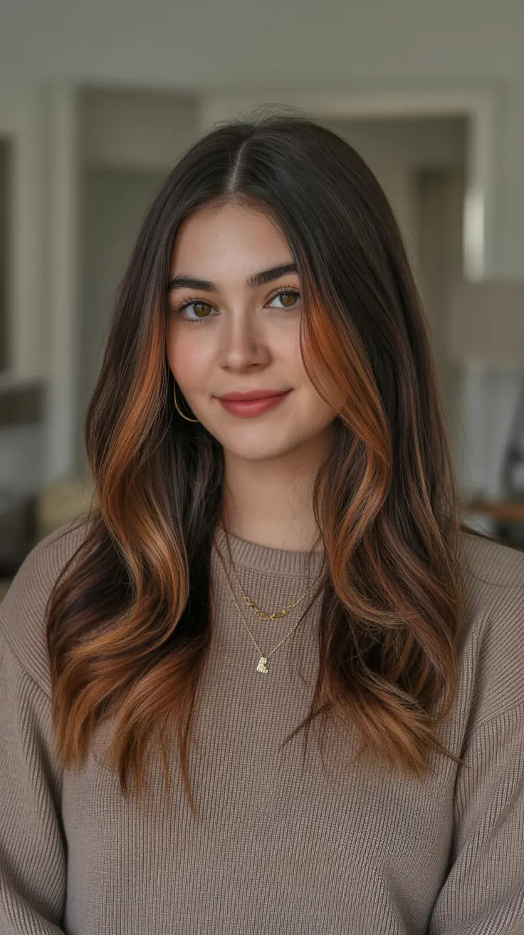 Cool-tone brunette hair color 2026 Soft Caramel Ribbons On Cool Brunette Lengths