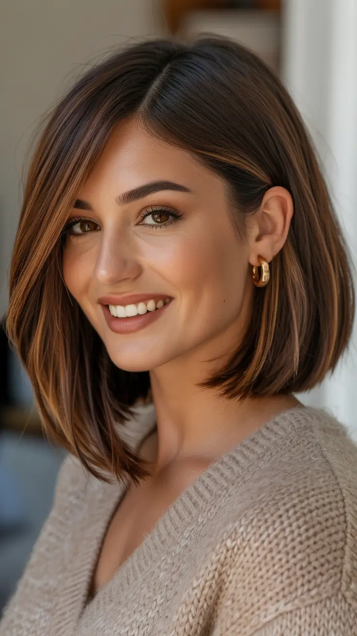 Cool-tone brunette hair color 2026 Polished Cool-Toned Brunette Lob