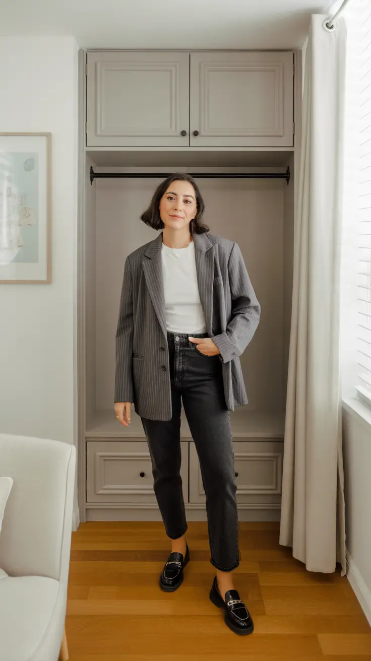 Business casual outfit for women ideas 2026 - Pinstripes Meet Minimalism