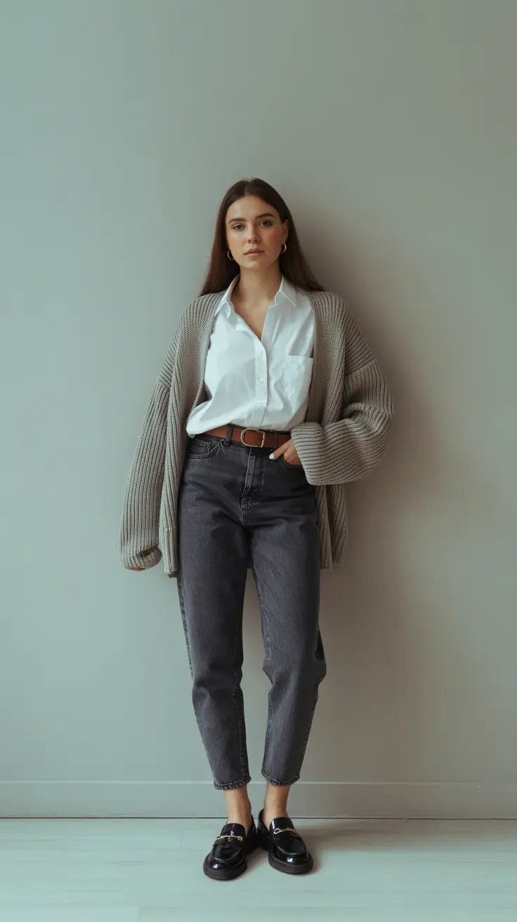 Business casual outfit for women ideas 2026 - Soft Cardigan, Sharper Denim