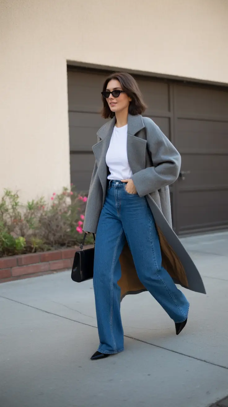 Capsule Wardrobe Outfit Ideas 2026 - Oversized Gray Coat With Clean Lines