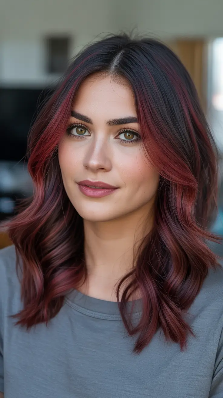 Deep cherry red hair color 2026 Soft Cherry Face Framing Waves