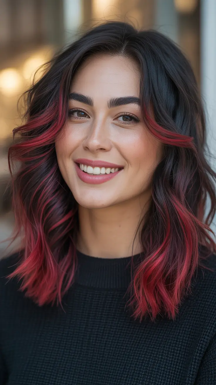 Deep cherry red hair color 2026 - Bright Cherry Face Framing On Tousled Lob