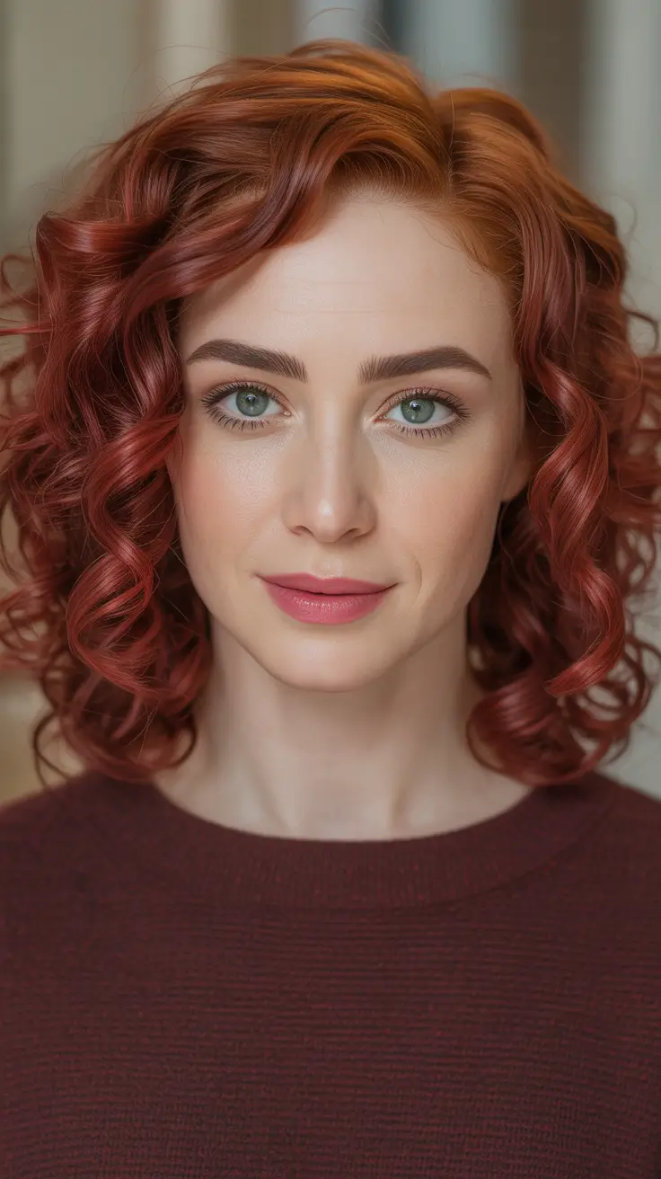 Deep cherry red hair color 2026 Playful Cherry Curl Bob
