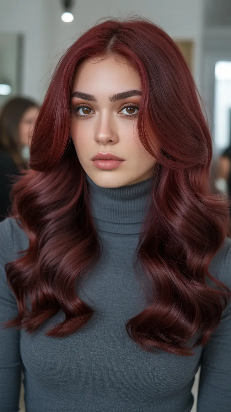 Deep cherry red hair color 2026 Classic Cherry Waves With Salon Shine