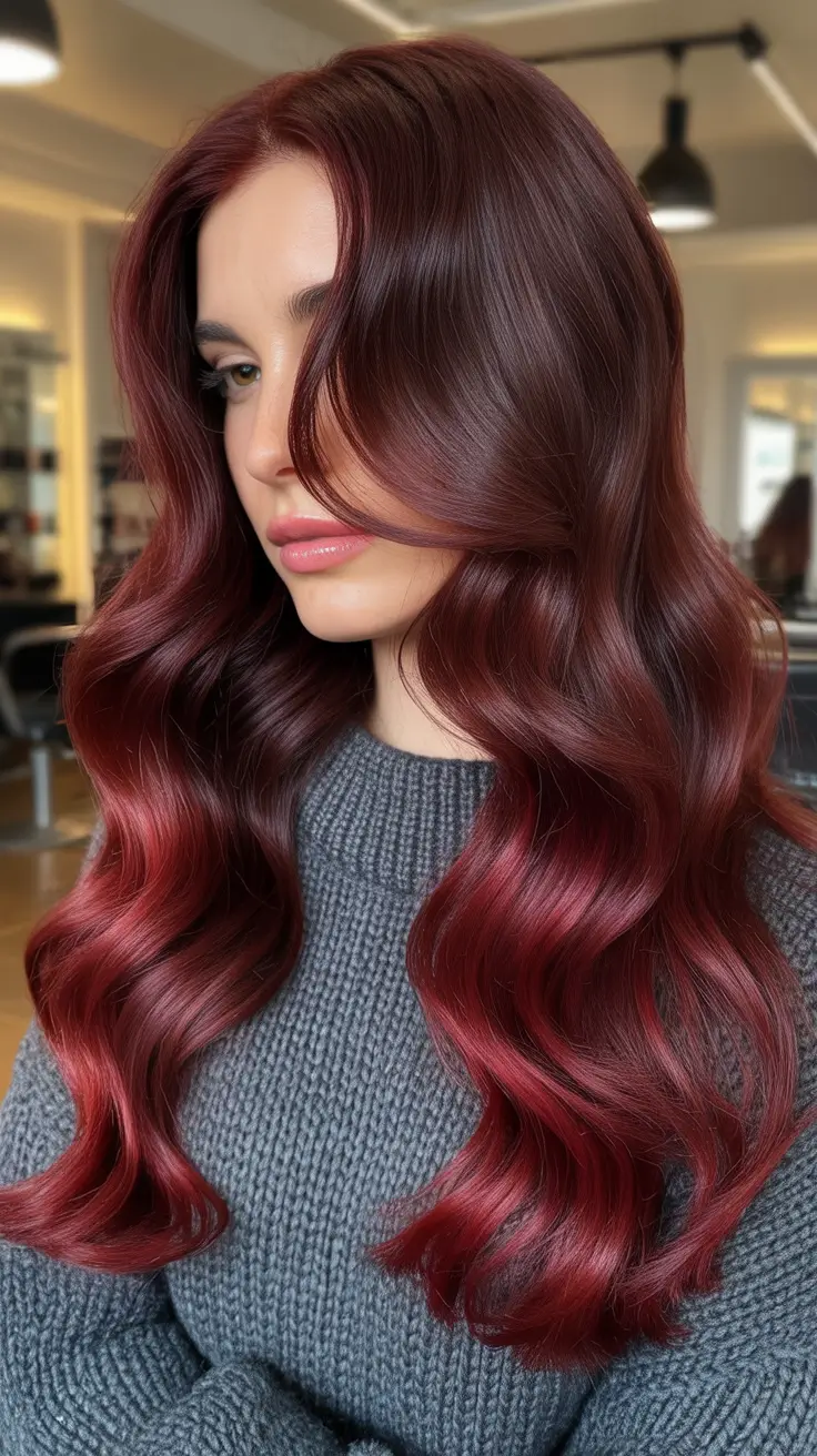 Deep cherry red hair color 2026 - High Shine Cherry Melt On Long Waves