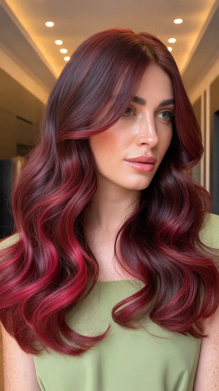 Deep cherry red hair color 2026 High Shine Cherry Ribbon Waves
