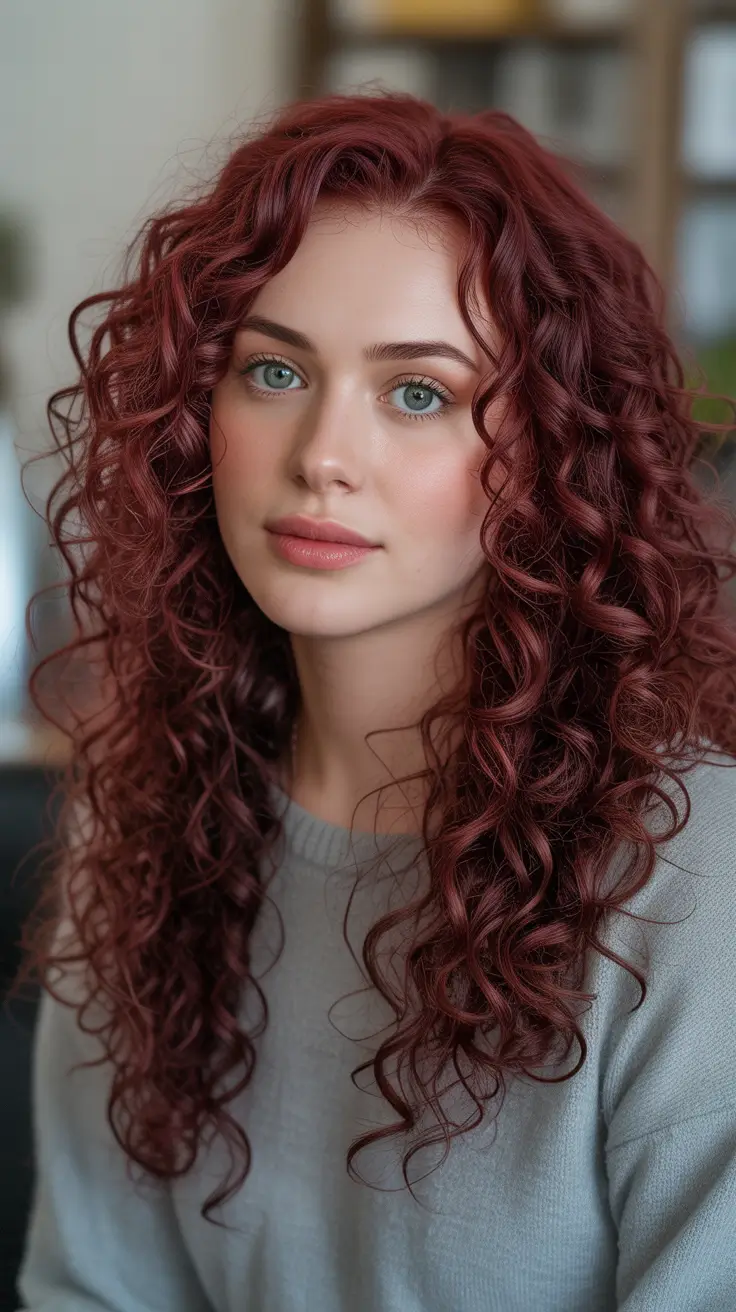 Deep cherry red hair color 2026 - Deep Cherry Spiral Curls For Cozy Evenings