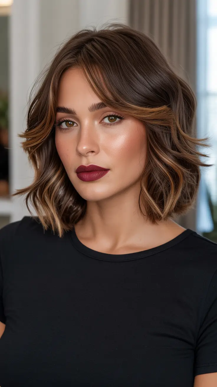 Rich Chocolate Brown Hair Color 2026 - Textured Bob With Caramel Contour
