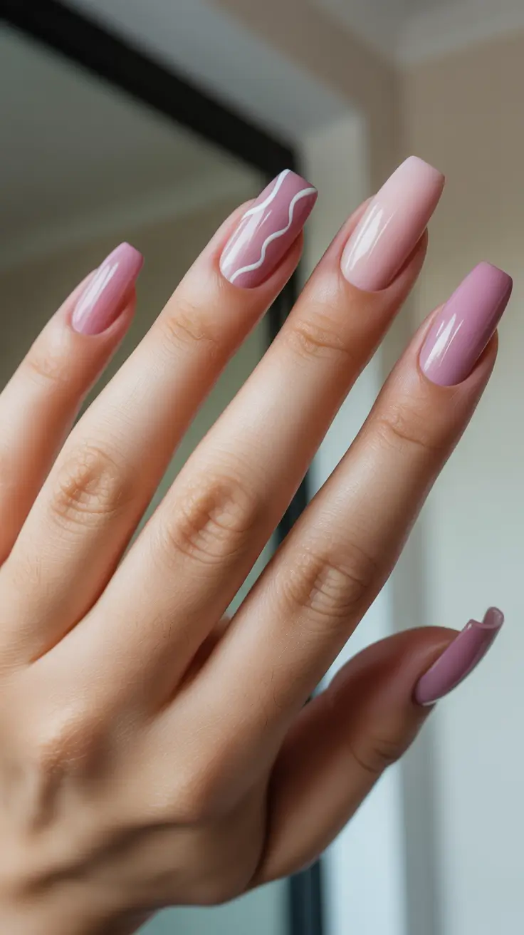 coffin nails ideas 2026 Soft Pink Wavy Coffin Nails