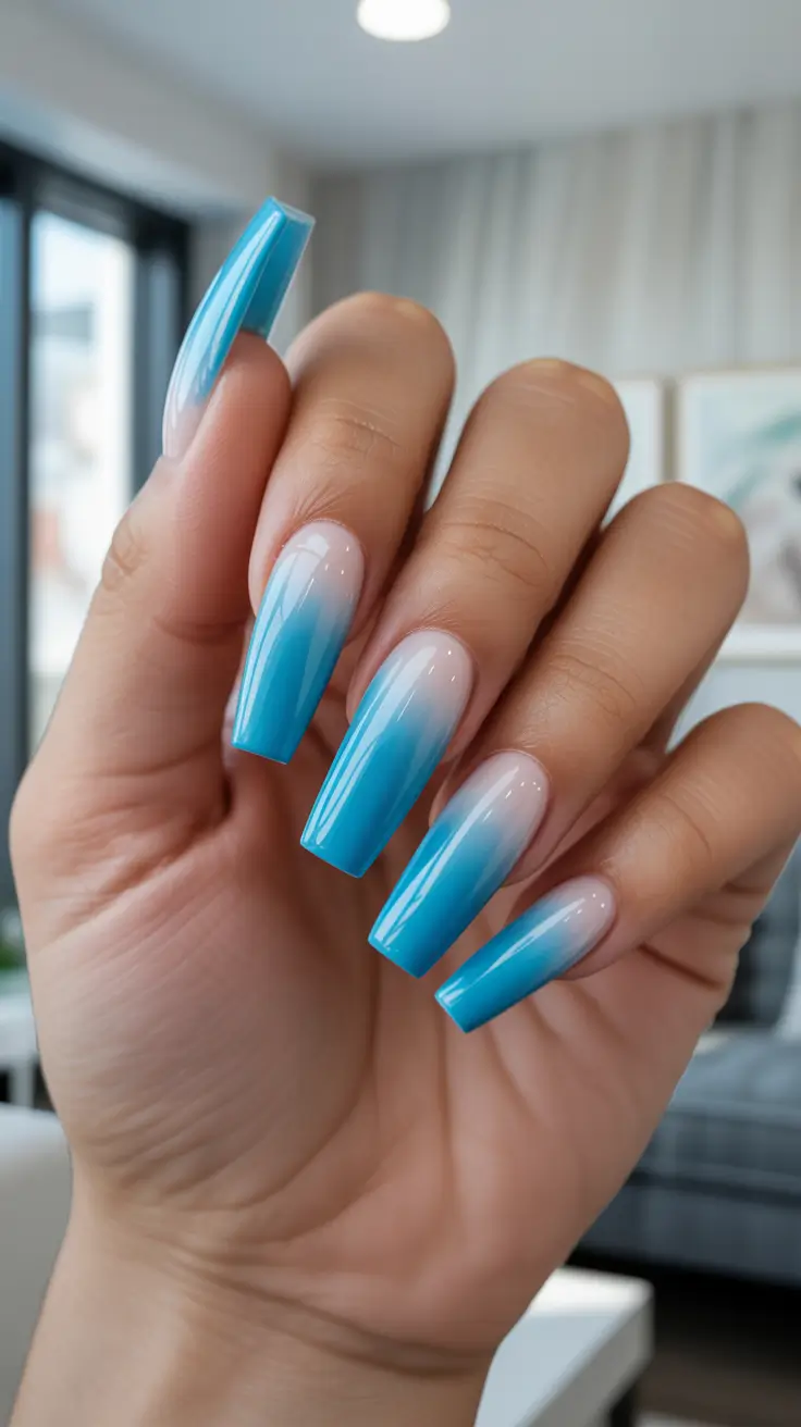 coffin nails ideas 2026 - Tropical Pool Fade Coffin Nails