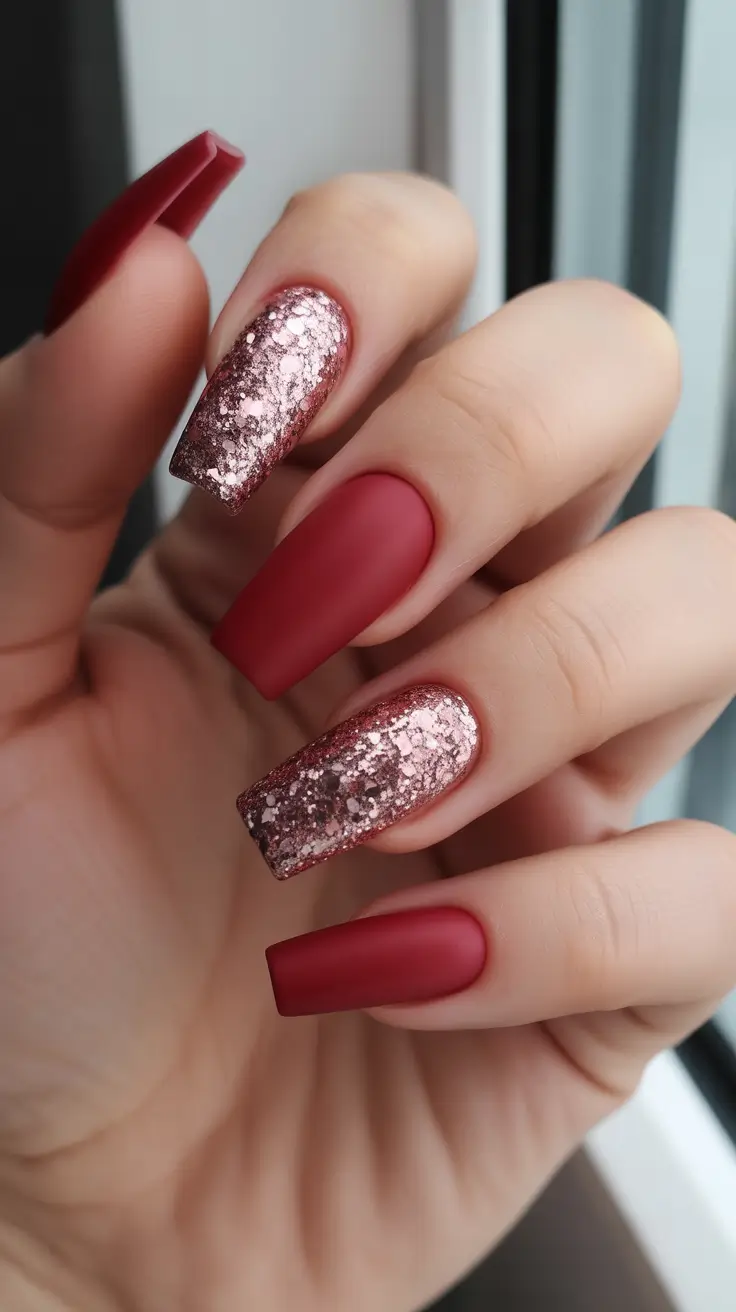 coffin nails ideas 2026 - Matte Rose Gold Party Coffin Nails