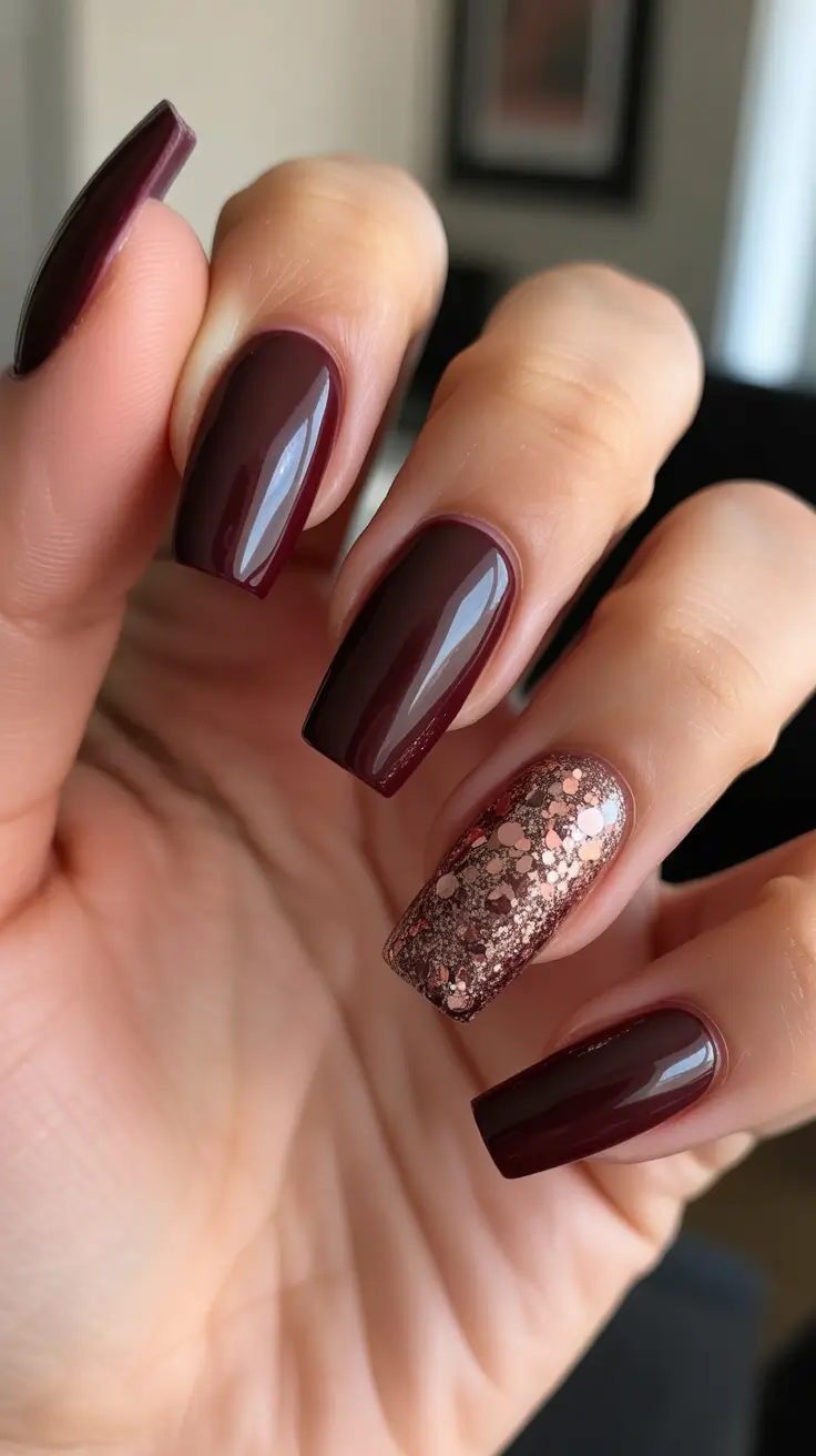 coffin nails ideas 2026 Deep Chocolate Sparkle Coffin Nails