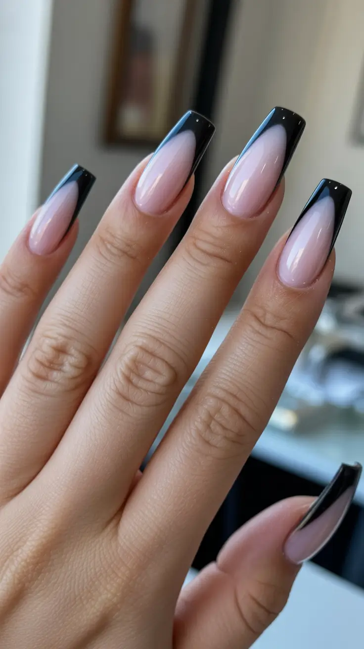 coffin nails ideas 2026 Modern Black French Tip Coffin Nails
