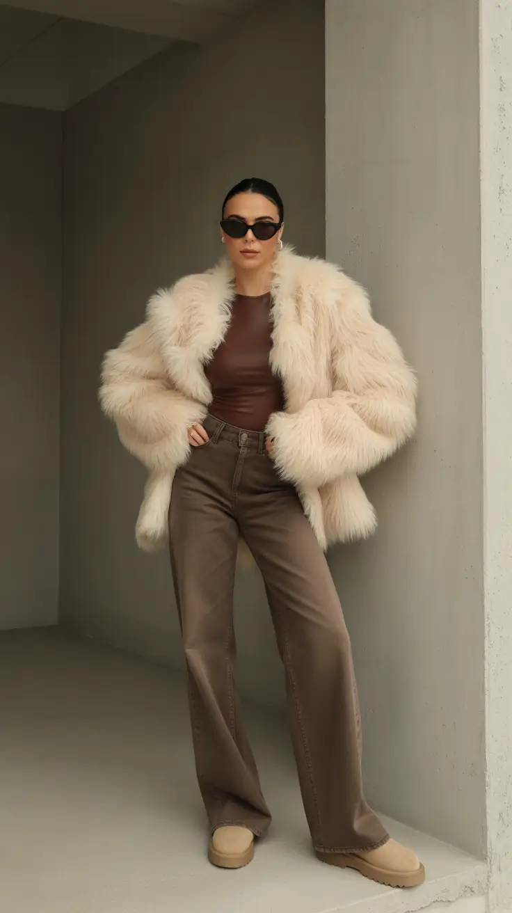 Stylish cold weather outfits 2026 - Mocha Monochrome with Plush Shearling Energy