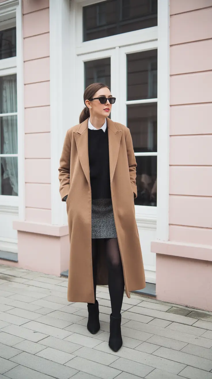 Stylish cold weather outfits 2026 - Camel Coat and Preppy Mini - Boardroom to Brunch