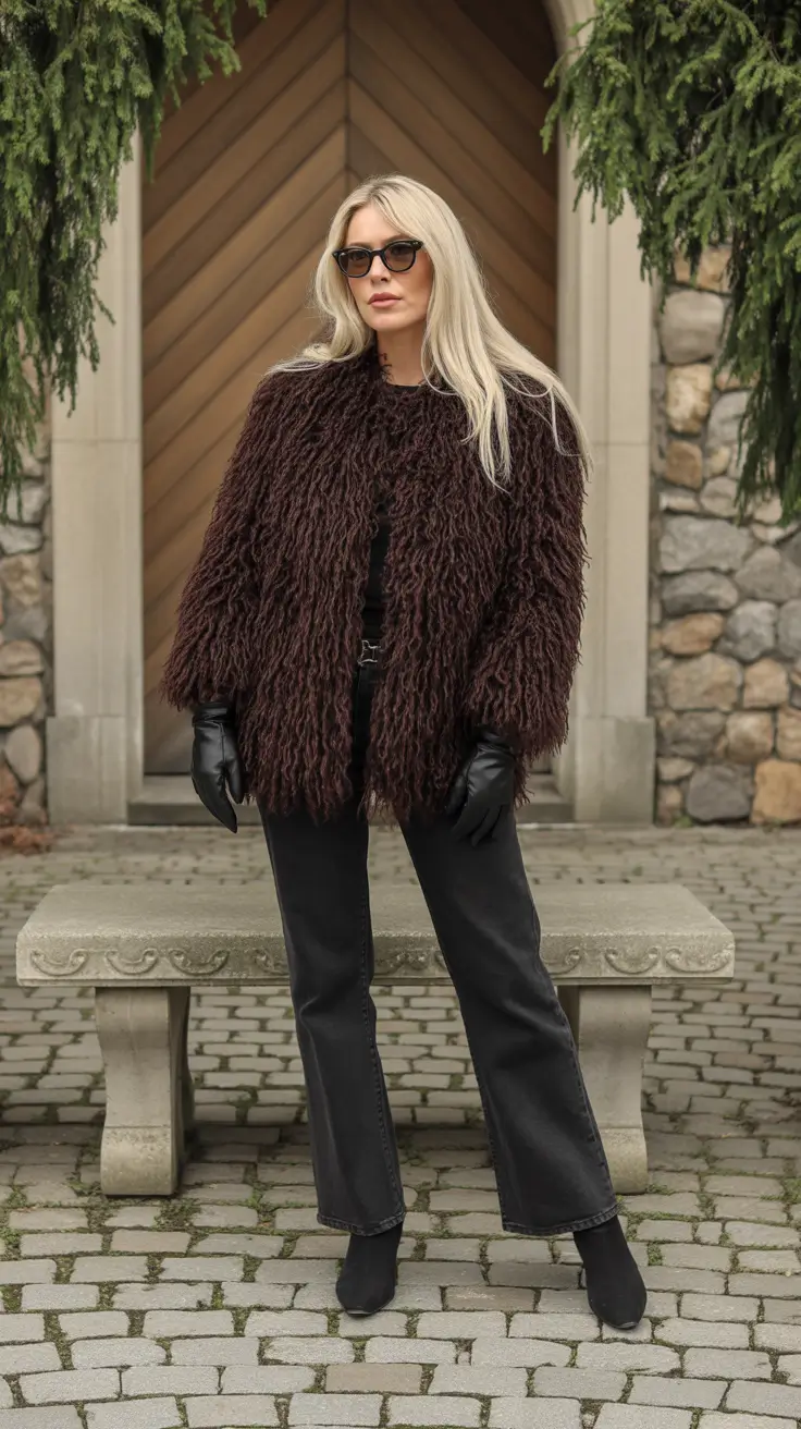 Stylish cold weather outfits 2026 - Chocolate Curl Jacket with Noir Foundations