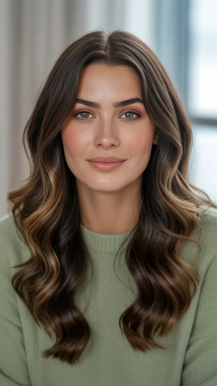 Cool dark brown hair color 2026 Soft Cool Highlights On Classic Dark Waves