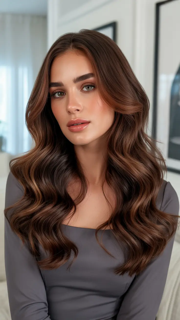 Cool dark brown hair color 2026 Rich Cool Chocolate Waves For Evenings