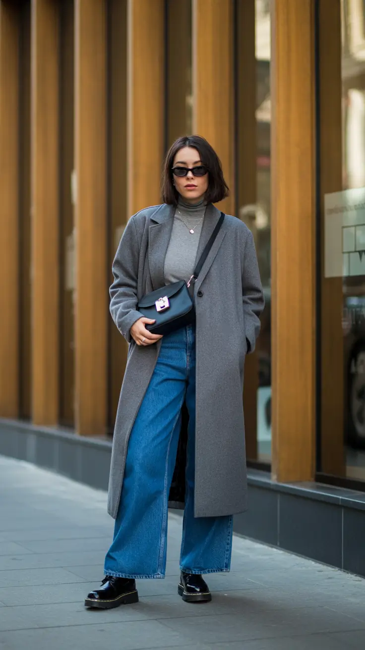 Casual everyday outfits 2026 - Monochrome Gray Top Layer With Wide-Leg Denim