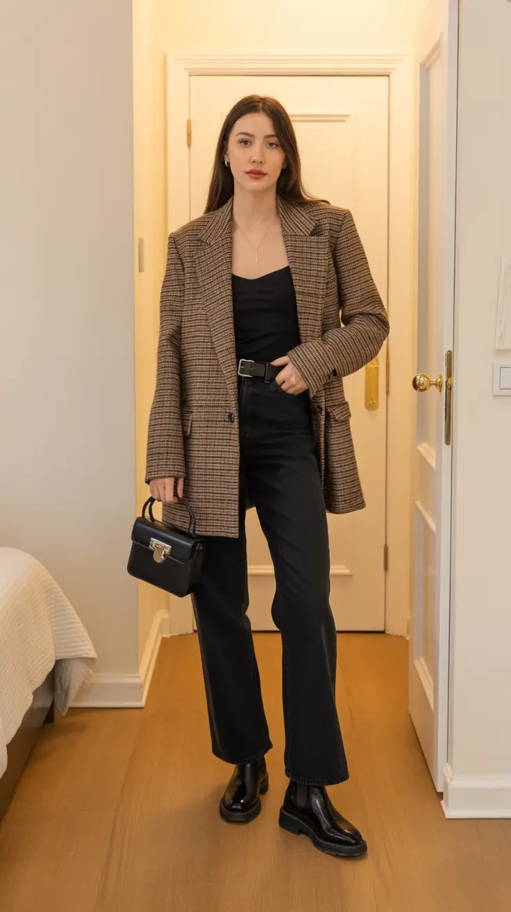 Casual everyday outfits 2026 - Heritage Check Blazer With An All-Black Base