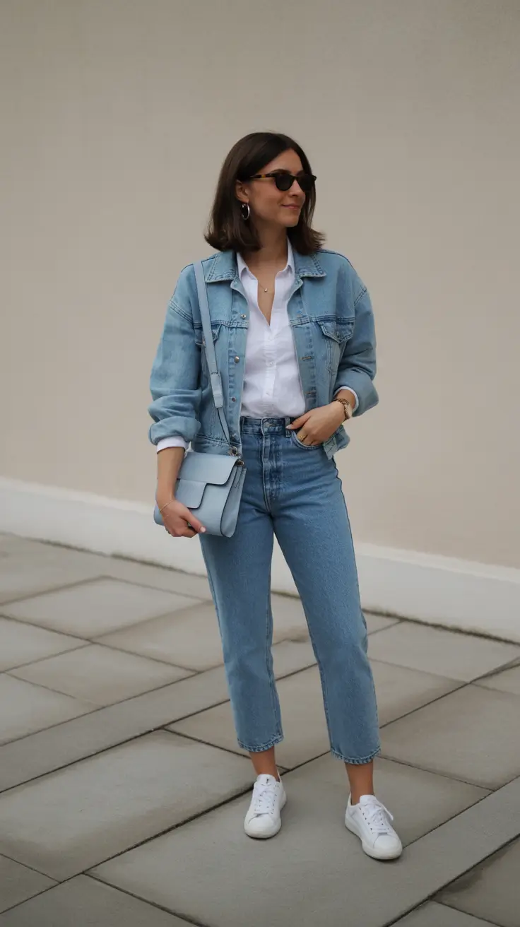 Casual everyday outfits 2026 - Light Denim On Denim With White Staples