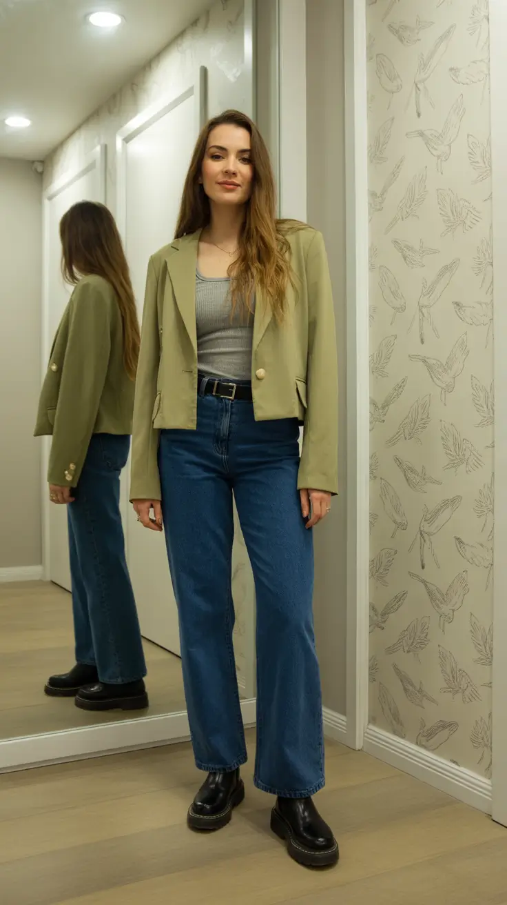 Casual everyday outfits 2026 - Crop Blazer And Tank With Straight Jeans