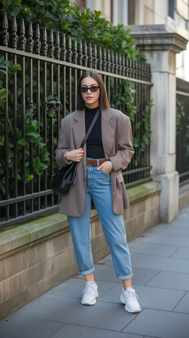 Casual everyday outfits 2026 - Oversized Blazer With Relaxed Denim And Sneakers