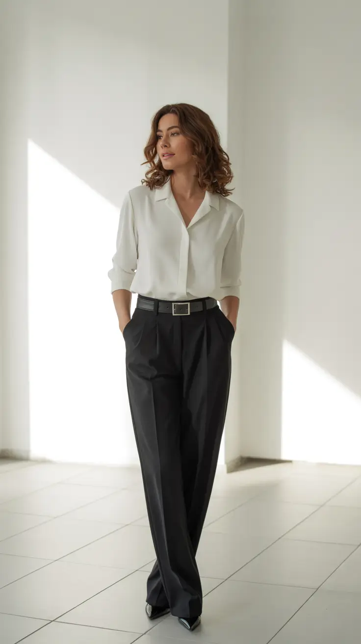 Elegant formal outfits for women 2026 - Relaxed Trousers And White Shirt For Effortless Office Days