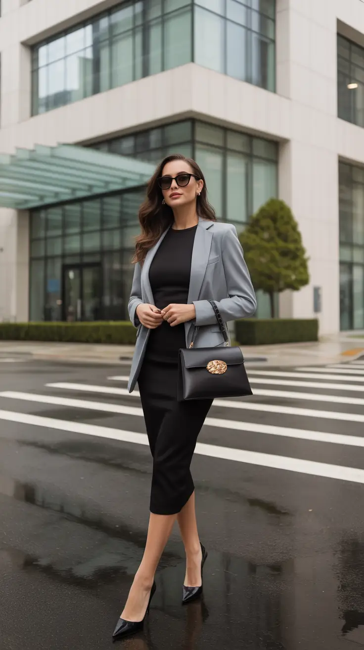 Elegant formal outfits for women 2026 - Soft Blazer And Black Sheath For City Meetings
