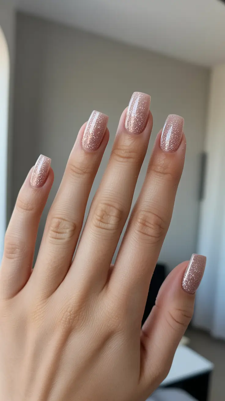 stylish gel nails 2026 Soft Nude Sparkle For Everyday Glow
