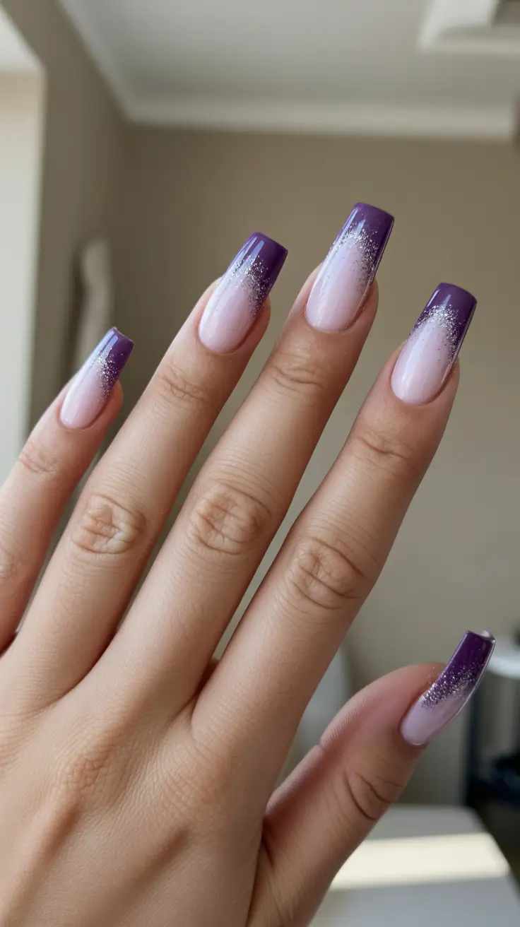 Stylish Gel Nails 2026 Lavender French Fade With Sparkling Tips