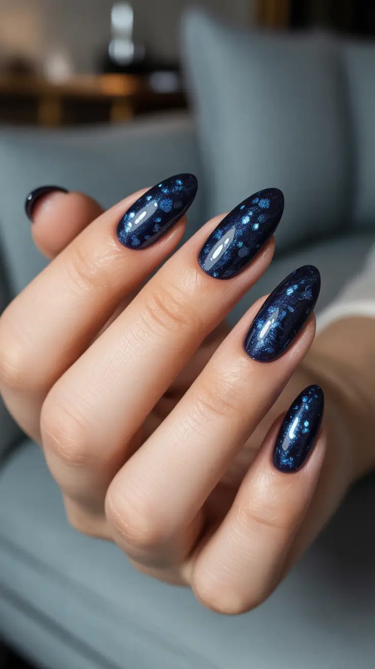 Stylish Gel Nails 2026 Midnight Galaxy Blue Gel Nails