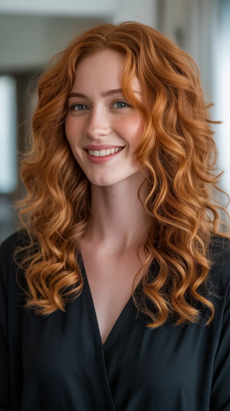 Natural-looking ginger hair color 2026 - Playful Curly Ginger With Soft Definition