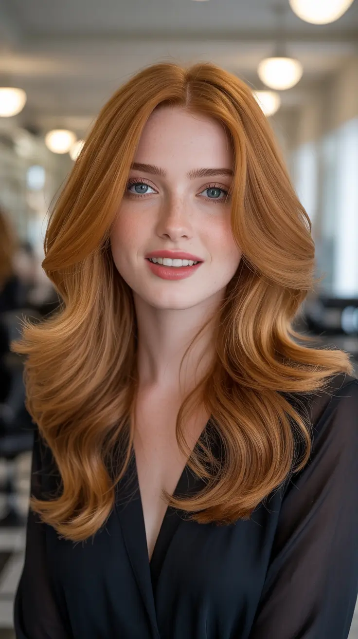 Natural-looking ginger hair color 2026 Polished Ginger Blowout With Salon Shine