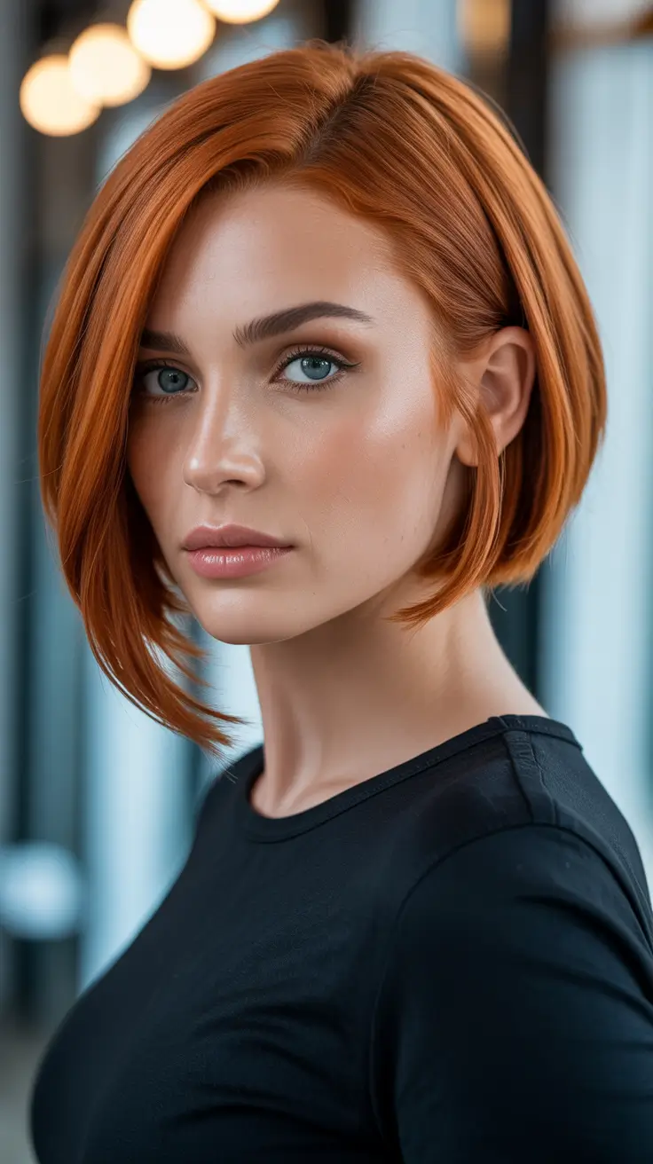 Natural-Looking Ginger Hair Color 2026 - Sleek Copper Power Bob