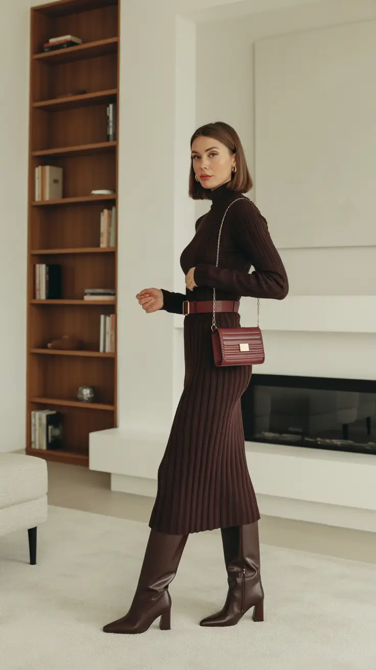 Trendy going out outfits 2026 - Cozy Ribbed Dress With Sleek Boots