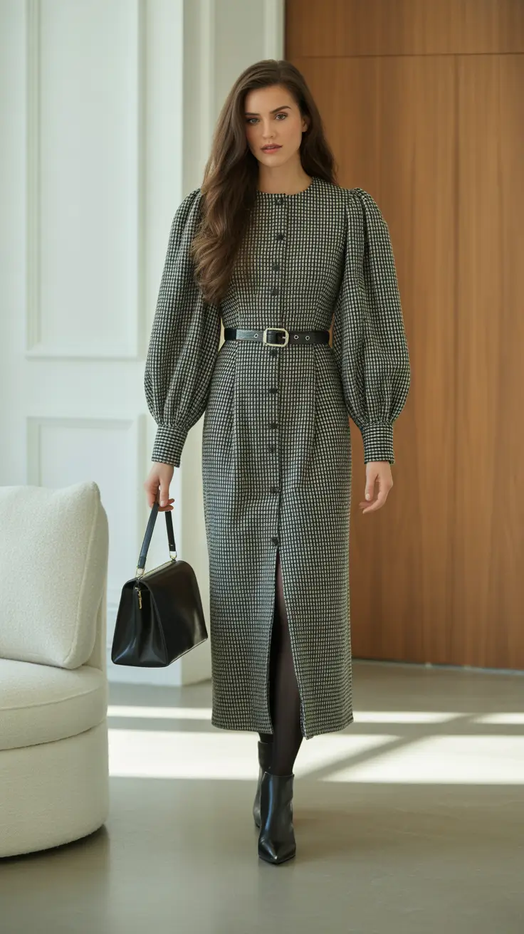 Trendy going out outfits 2026 - Button-Front Midi With Sculpted Sleeves