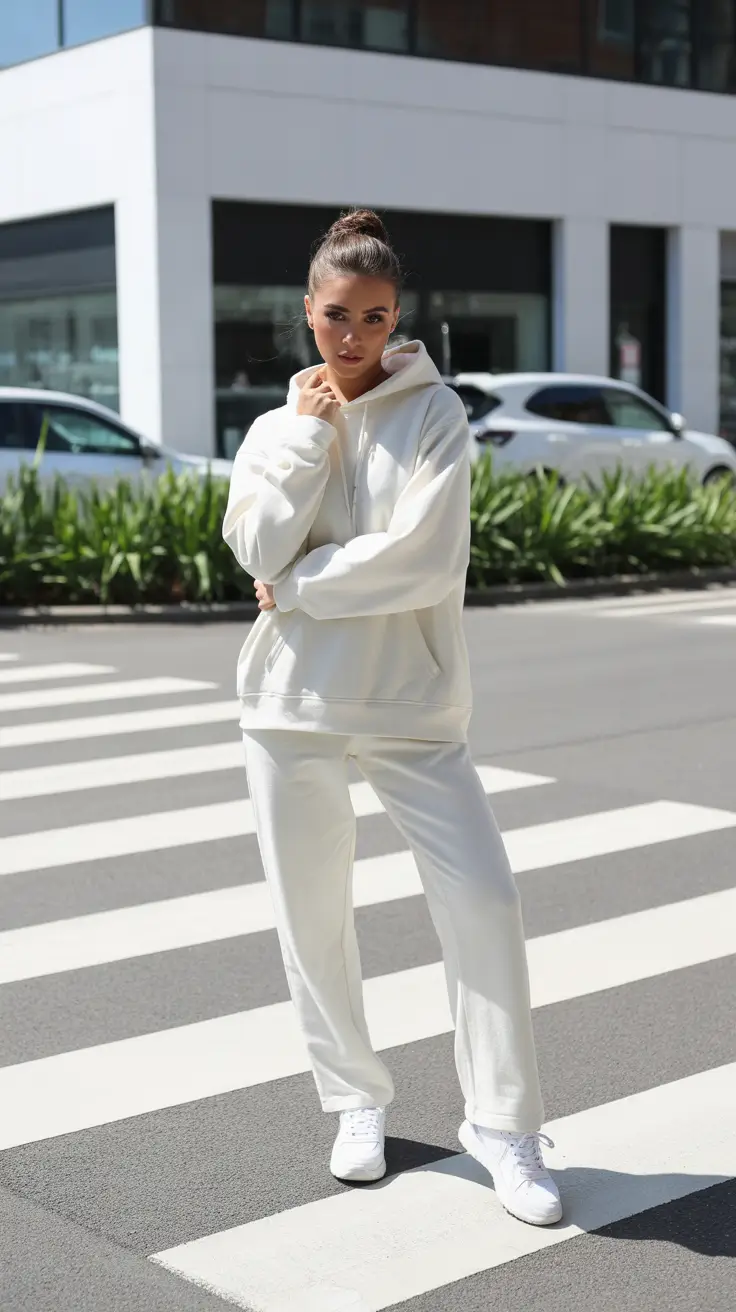 Trendy gym outfits 2026 Monochrome cream set - all-day cozy with street polish