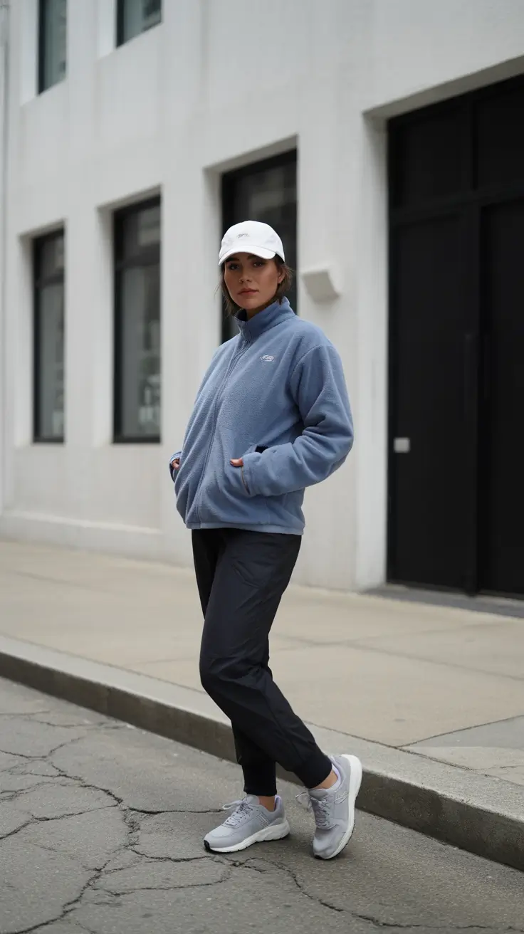 Trendy gym outfits 2026 Fleece and joggers - cold-morning comfort that moves