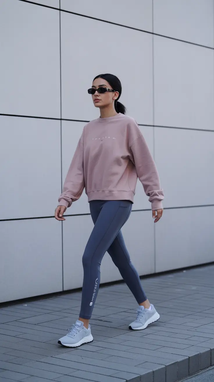 Trendy gym outfits 2026 - Rose crew and graphite track leggings