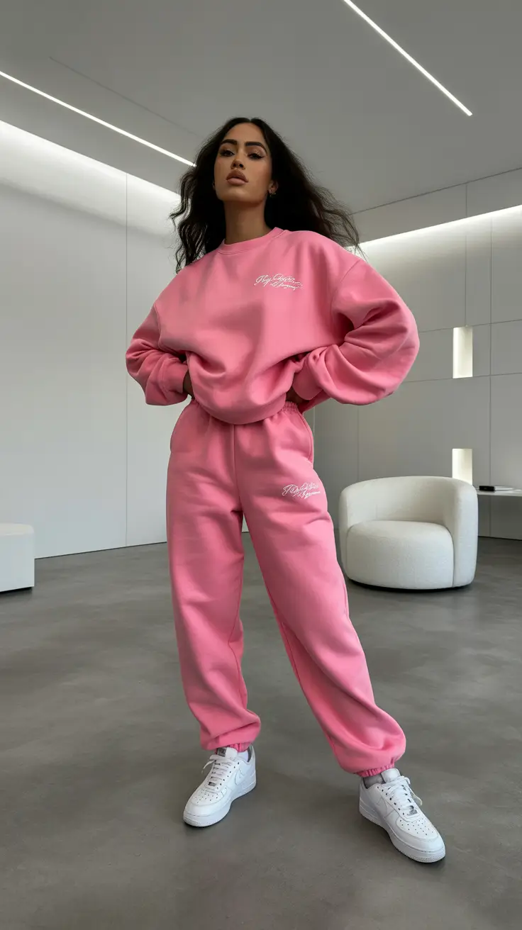 Trendy gym outfits 2026 - Bubblegum monochrome set