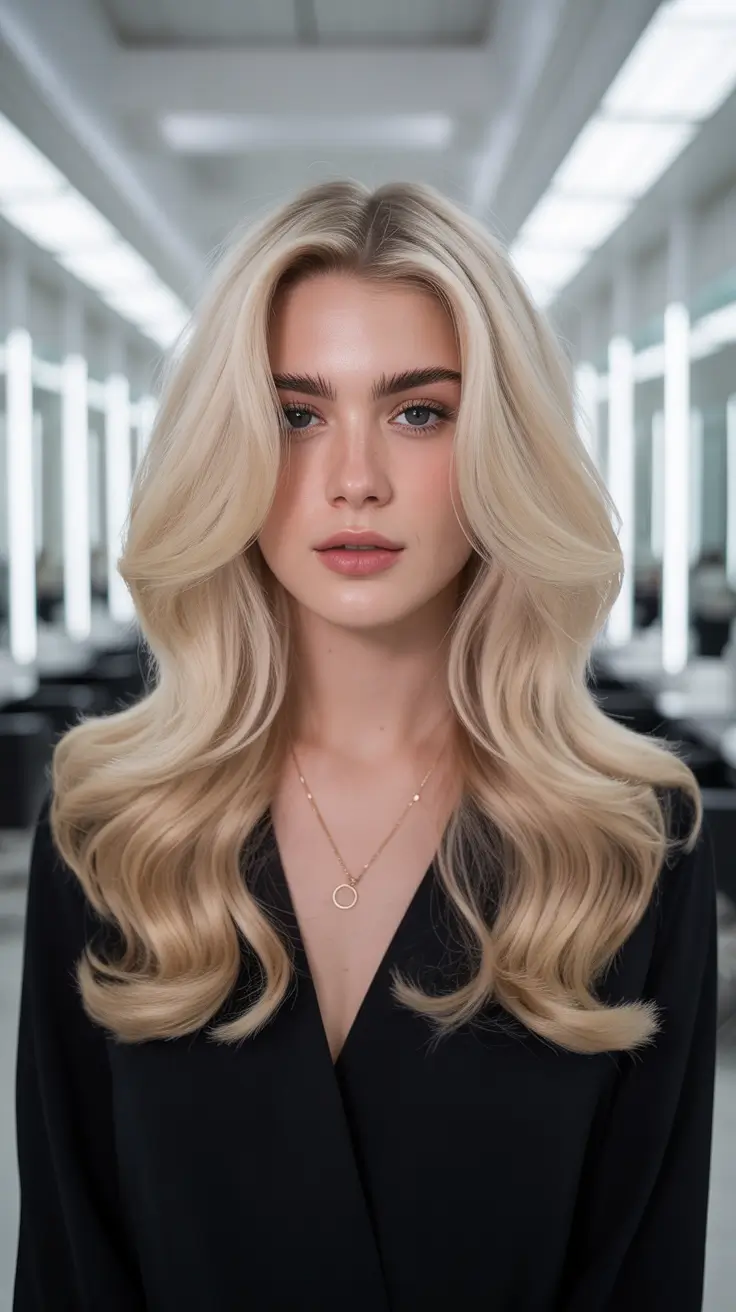 Fresh hair color ideas 2026 for an instant glow-up - Studio Vanilla Blonde With High Gloss Waves