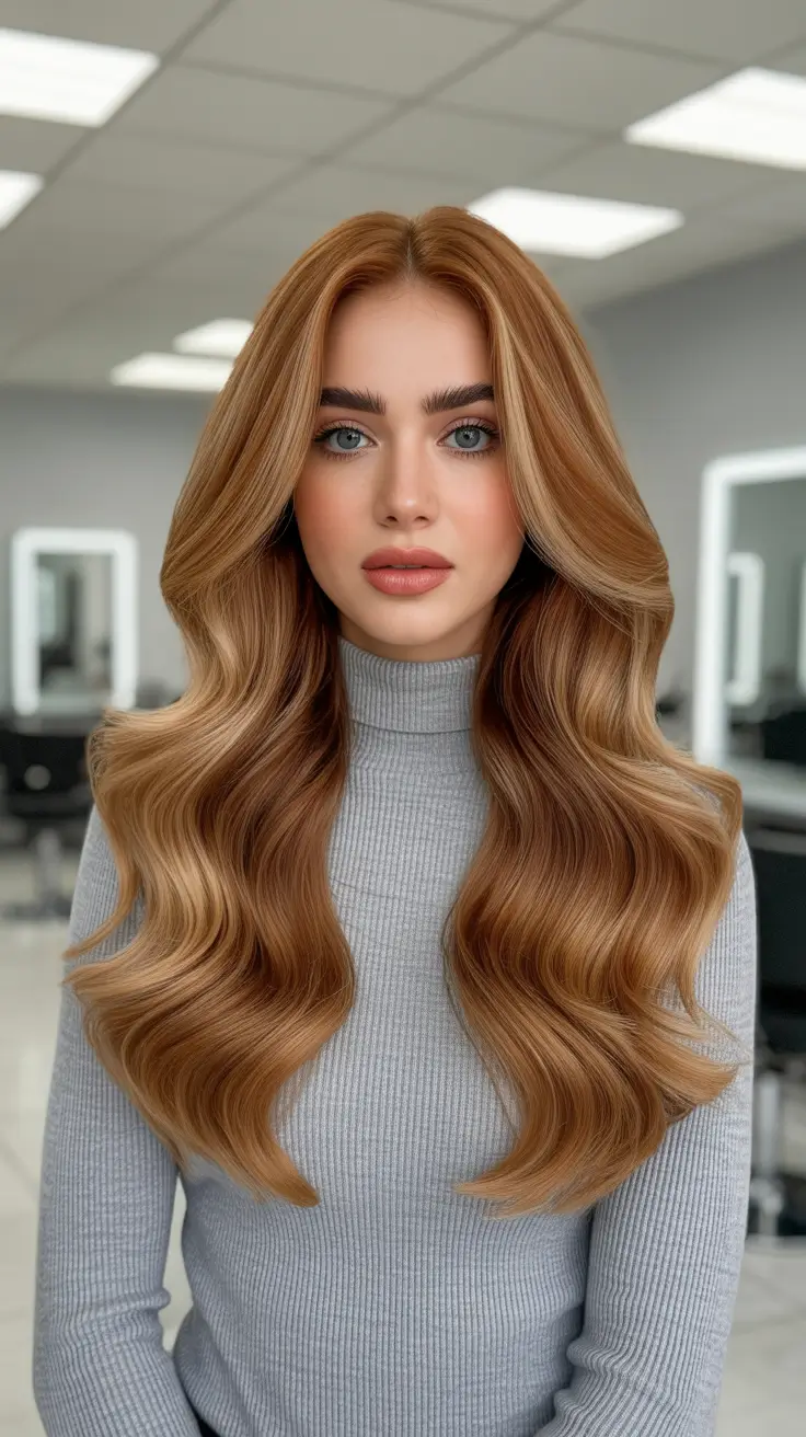 Fresh hair color ideas 2026 for an instant glow-up - Soft auburn glow on long polished waves