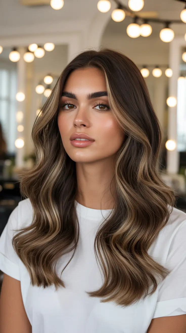 Fresh hair color ideas 2026 for an instant glow-up - Dimensional brunette with studio-ready money piece